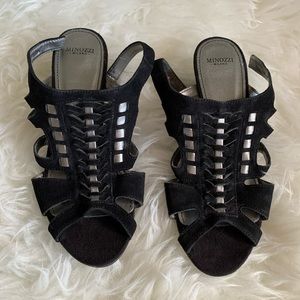 NWOT Minozzi Milano Black Cutout Slingback Woven Sandals Heels - EU 37